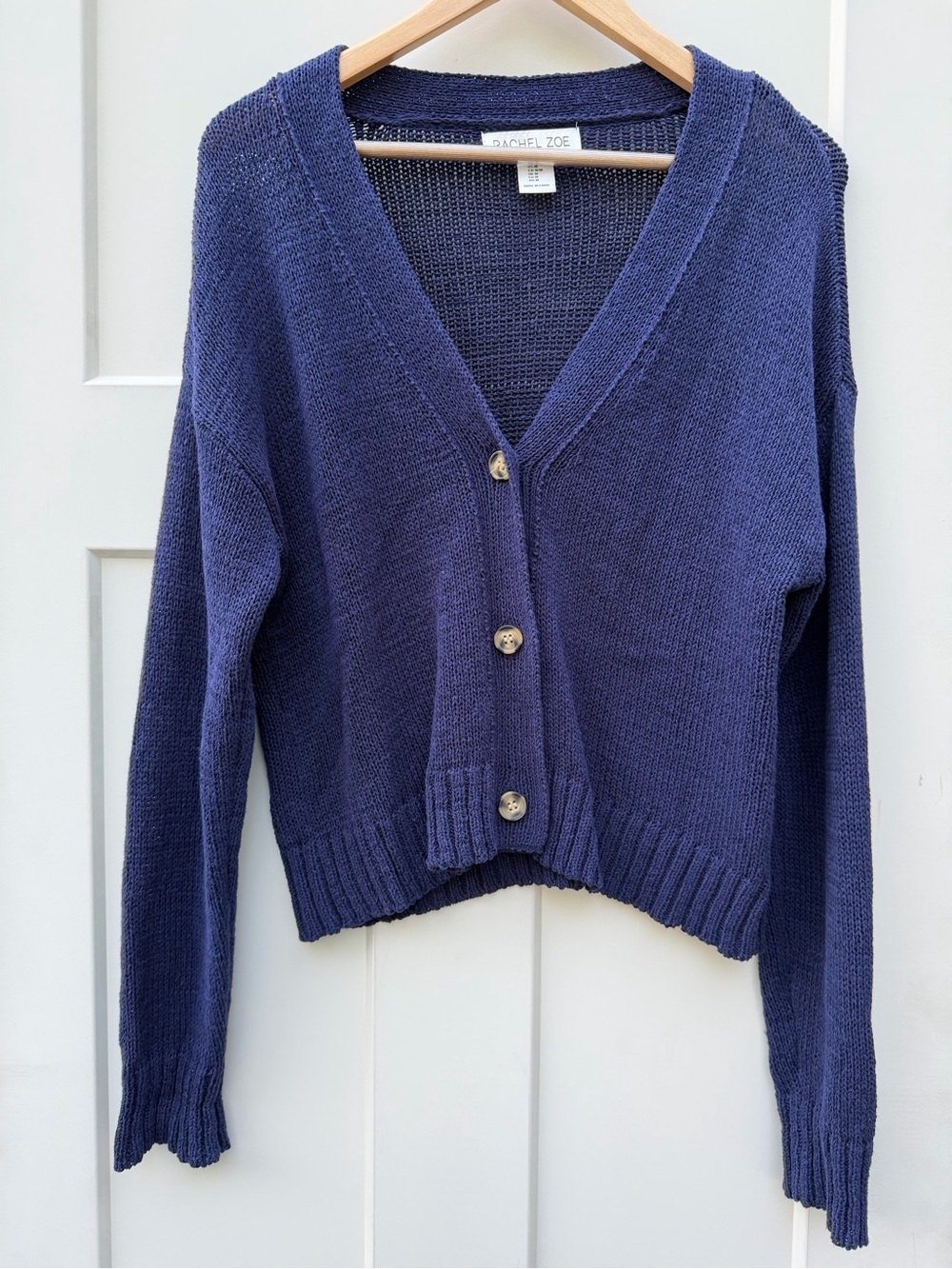Rachel Zoe Deep Navy V-Neck Button-Up Cardigan Open Knit - Medium